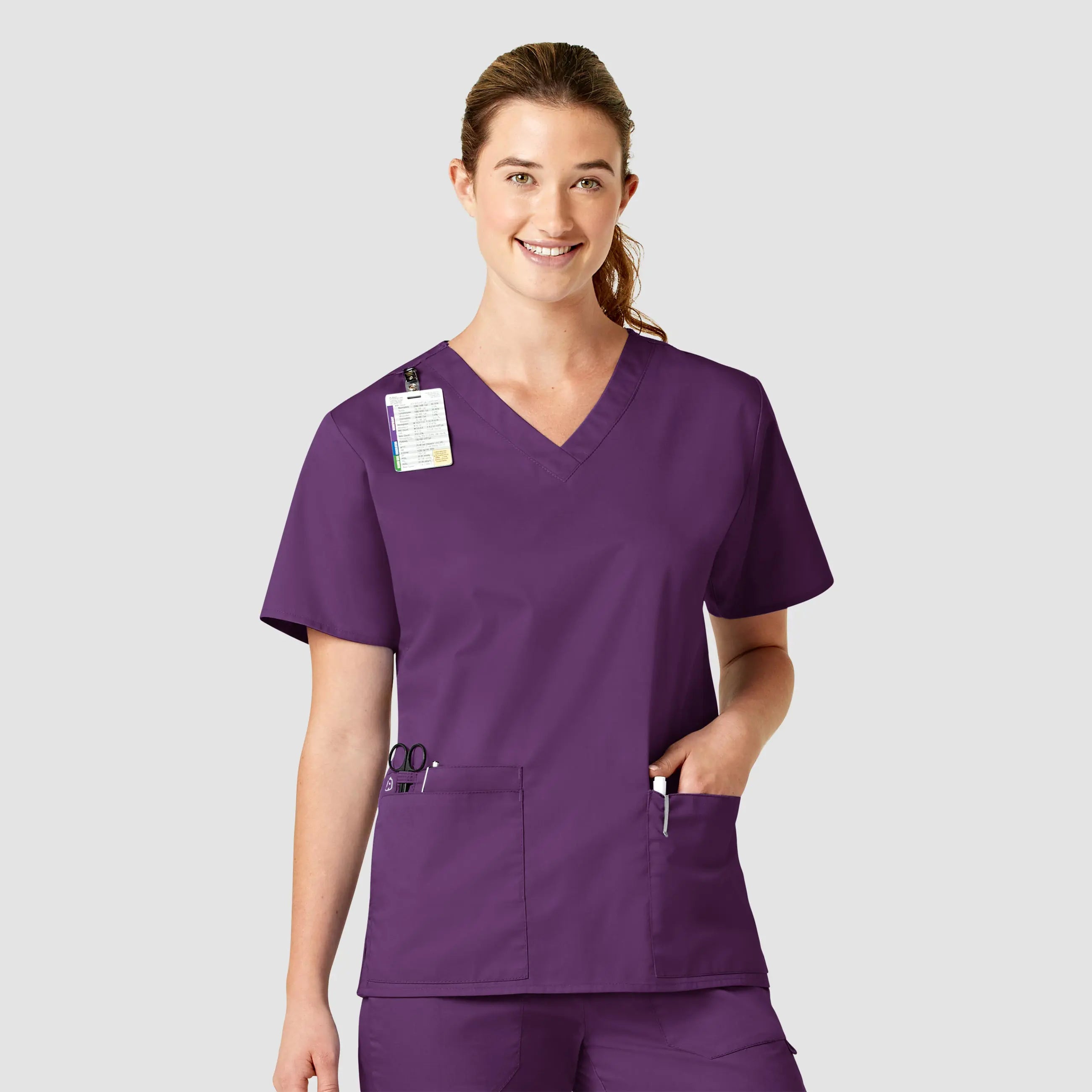 Wink Women's WonderWORK V-Neck Scrub Top - Eggplant