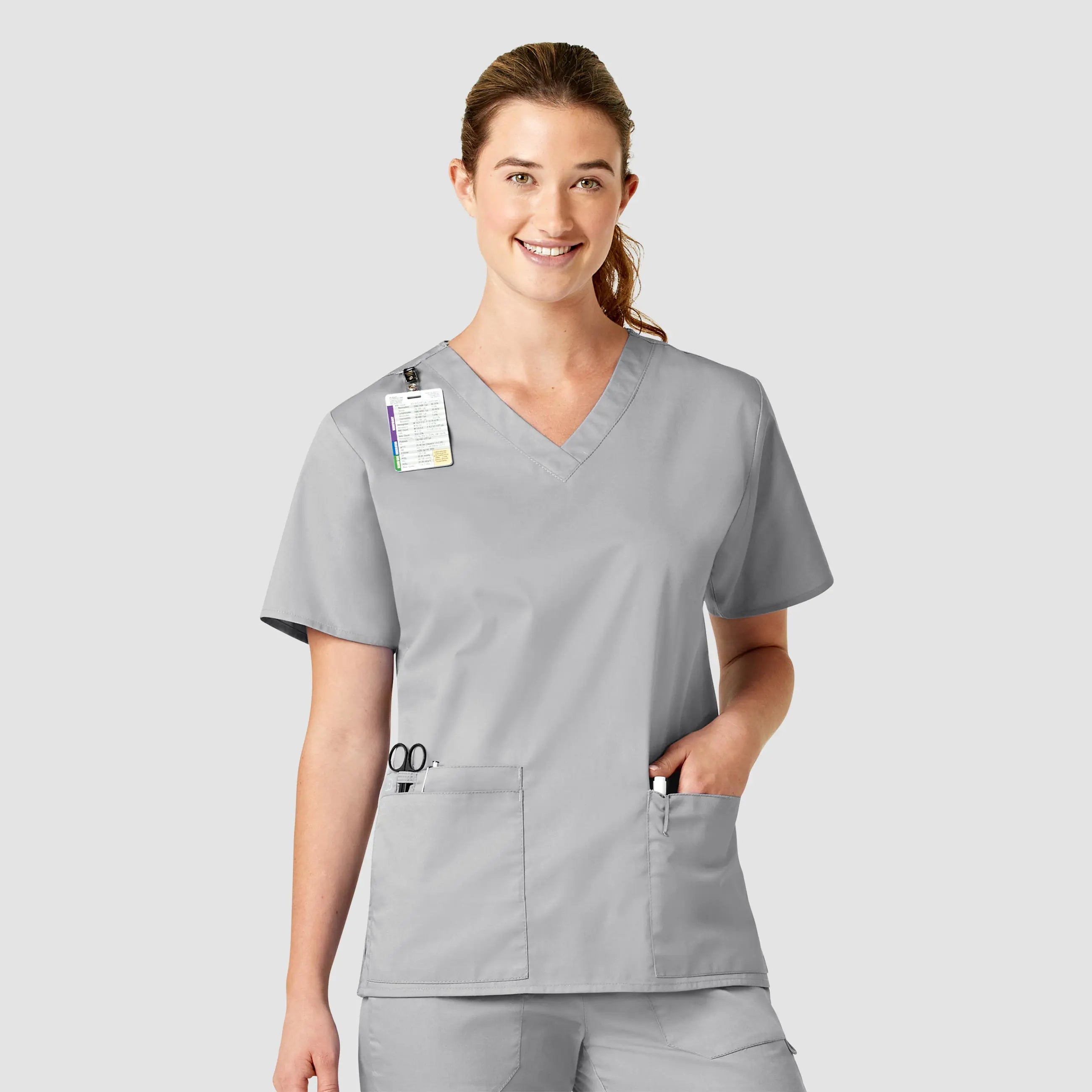 Wink Women's WonderWORK V-Neck Scrub Top - Grey