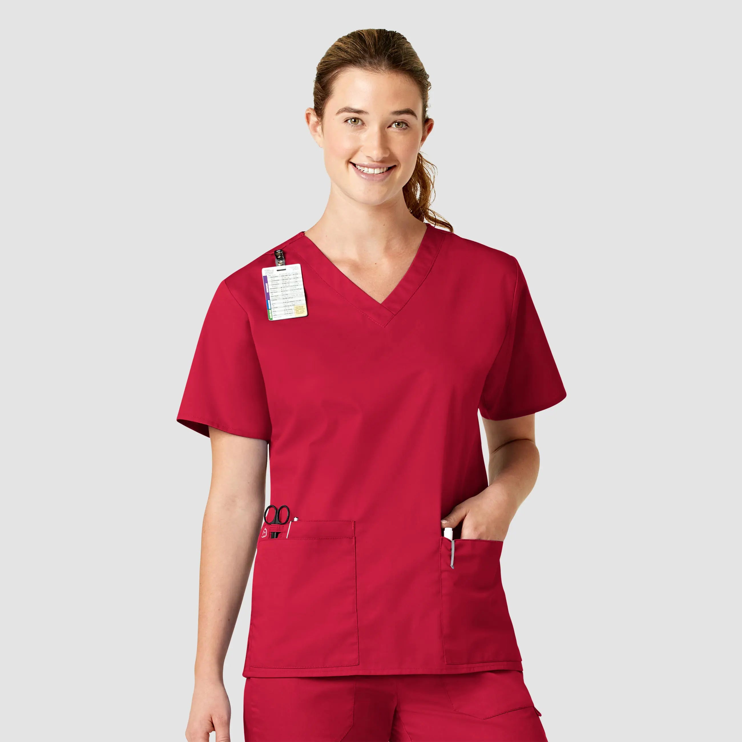 Wink Women's WonderWORK V-Neck Scrub Top - Red