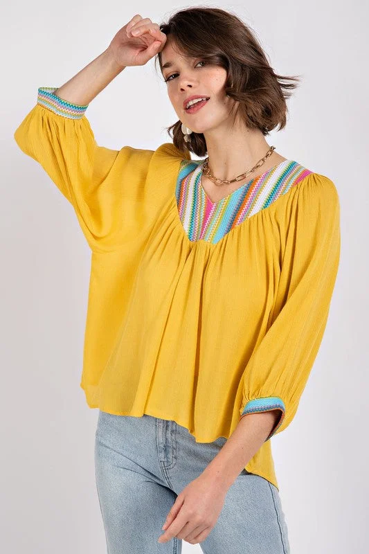 Yellow V-Neck Flowy Dolman Sleeve Top